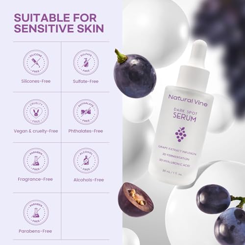 Natural Vine Dark Spot Serum: Dark Spot Remover for Face - Vitamin C Alternative More Effective than Vitamin C with Grape Extract Fermentation Complex Hyaluronic Acid for Brighter Even Skin Tone 30mL