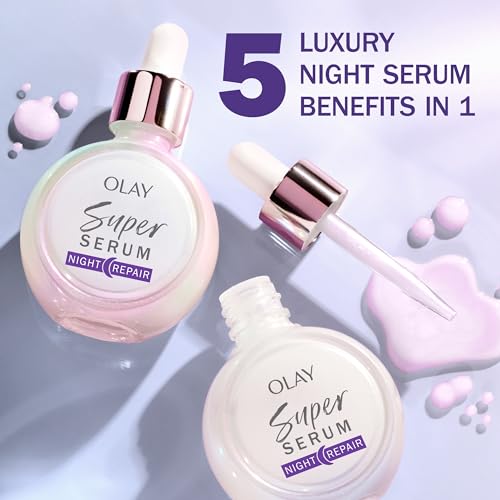 Olay Super Serum Night Repair for Face - Niacinamide, Peptide, Salicylic & Lactic Acid, Glycerin - Anti-Wrinkle, Dark Spot Reduction, Hydrating, Smooths Fine Lines, Skin Surface Renewal, 1.0 Oz