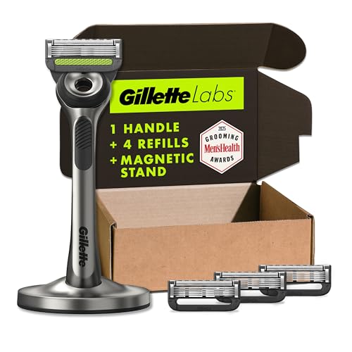 GilletteLabs with Exfoliating Bar by Gillette Razor for Men - 1 Handle, 4 Razor Blade Refills, Holiday Gifts for Men, Includes Premium Magnetic Stand