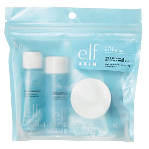 e.l.f. Skin Holy Hydration! The Essentials Mini Kit, Cleanser, Toner & Moisturizer for Hydrated & Balanced Skin, TSA-Friendly Sizes