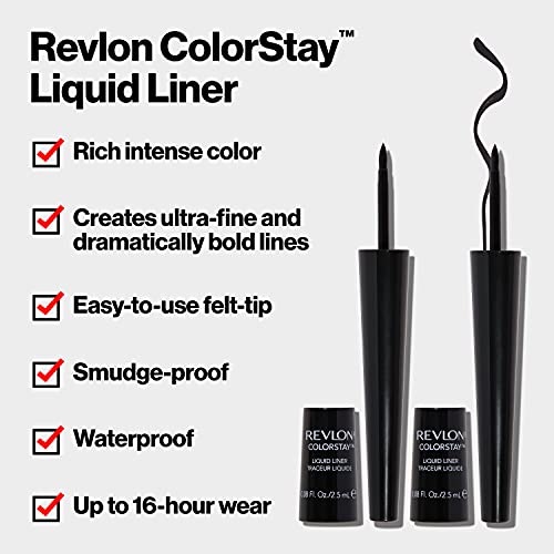 Revlon Liquid Eyeliner, ColorStay Eye Makeup, Waterproof, Smudgeproof, Longwearing with Ultra-Fine Tip, 251 Blackest Black, 0.08 Fl Oz (Pack of 1)