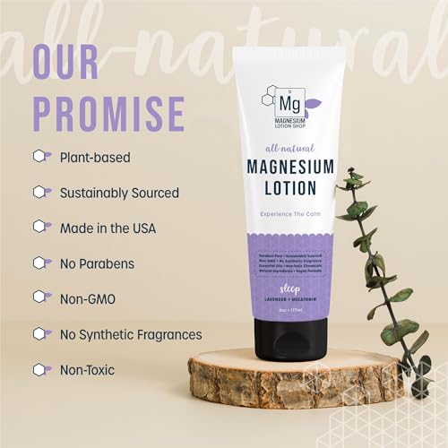 Melatonin + Lavender Magnesium Lotion | 250 mg Magnesium and 3 mg Melatonin per Teaspoon | 6 oz Bottle of Lavender Lotion