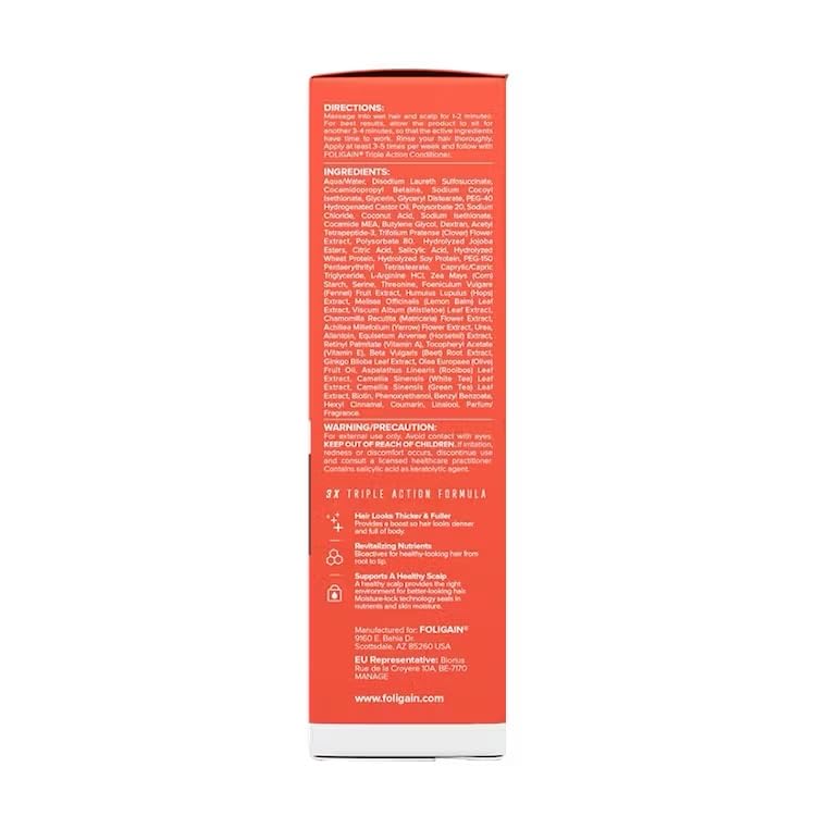 Foligain Triple Action Shampoo For Thinning Hair, Men’s Volumizing Shampoo, with 2% Trioxidil 8 Fl. Oz.