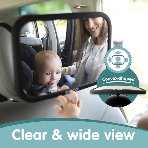 Onco Baby Car Mirror Rear Facing - Double Award-Winning Convex Car Mirror for Baby, 100% Shatterproof & Shakeproof with 360° Rotation, Newborn Essentials (9.6 x 6.9 in)