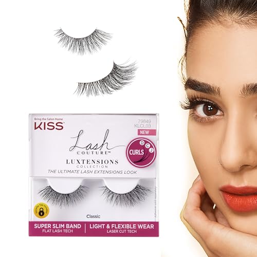 KISS Lash Couture LuXtensions Collection False Eyelashes, Flat Lash Technology, Super Slim Lash Band, Real Lash Extension Fibers, Reusable, Contact Lens Friendly Strip Lashes, Style Classic, 1 Pair