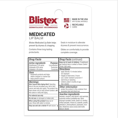 Blistex Medicated Lip Balm, 0.15 Ounce, Prevent Dryness & Chapping, SPF 15 Sun Protection, Seals in Moisture, Hydrating Lip Balm, Easy Glide Formula for Full Coverage, 1 Pack