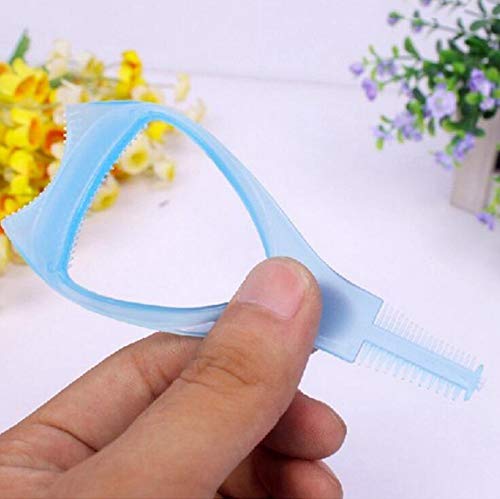 2Pcs 3 in 1 Plastic Makeup Cosmetic Eyelash Tool Lash Mascara Applicator Eyelashes Guide Eyelashes Brush Curler Comb Eye Makeup Tool (Pink + Blue)