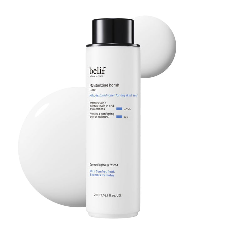 belif Moisturizing Bomb Hydrating Toner - Ceramide Milky Toner, Strengthens Skin Barrier, Soothing & Repair Serum Essence, Ultra-Hydrating 2-in-1 Toner & Moisturizer, Korean Skincare, 5.07 Fl Oz