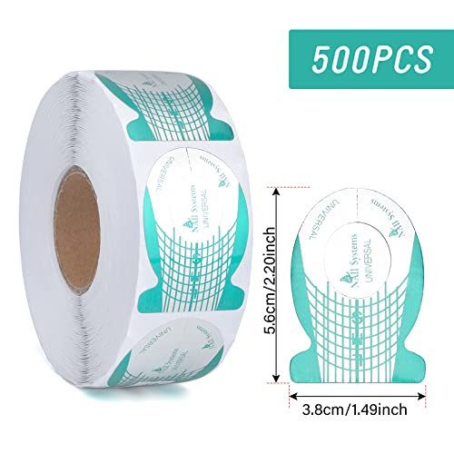 G2PLUS Nail Forms, Nail Art Tip Shape Guide Stickers Acrylic Gel Manicure Extension Tool (1 Roll - 500 PCS - Green)