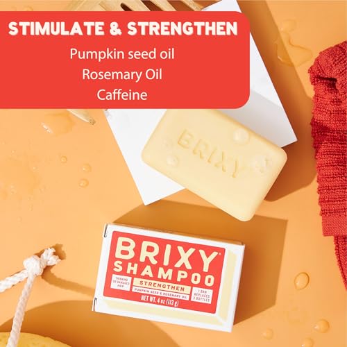 BRIXY Strengthening Shampoo Bar For Thinning Hair | Pumpkin Seed Oil, Rosemary Oil, & Caffeine | Ceramide & Niacinamide Support The Moisture Barrier | pH Balanced, Color Safe, Vegan, Plastic Free