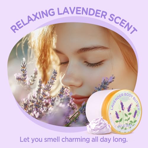puresoak bath Lavender Body Butter, Natural Body Butter for Men Women Smell Good, Lavender Scented Shea Butter Body Cream, Body Moisturizer for Dry Skin 6.8 floz