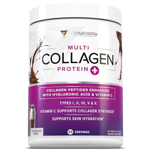 Multi Collagen Peptides Powder for Women and Men - Instant Dissolving Grass Fed Hydrolyzed Collagen Powder Drink Mix for Beautiful Hair Skin and Nails with Hyaluronic Acid and Vitamin C