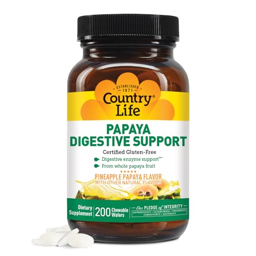Country Life, Papaya Digestive Support, Daily Enzymes to Promote Digestive Health and Nutrient Absorption, 200 ct