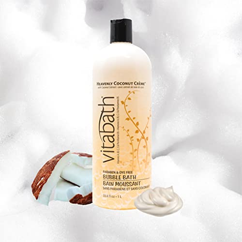 Vitabath Heavenly Coconut Crème Bubble Bath Rich Foaming Bubbly Soak & Relaxing Aromatherapy Moisturizing & Nourishing Indulgent Suds for Women & Men All Skin Types - 33.8 fl oz