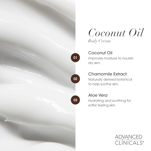 Advanced Clinicals Coconut Body Lotion Moisturizing Cream & Face Moisturizer | Coconut Oil Lotion For Women & Men | Natural Coconut Cream Body Butter Skin Care Balm For Dry Skin, Large 16 Oz