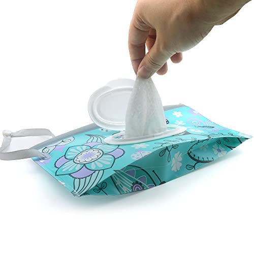Baby Wipe Dispenser,Portable Refillable Wipe Holder Wipe Dispenser Bag Reusable Travel Wet Wipe Pouch (blue purple)