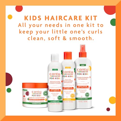 Cantu Care for Kids Haircare Regimen Set with Large Size Shampoo + Conditioner + Detangler + Leave-In Conditioner (Pack of 4)