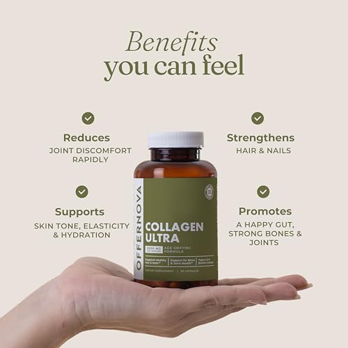 Offernova Collagen Ultra Hydrolyzed Collagen Supplements - 3000mg Anti Aging Bovine Collagen Peptides for Healthy Joints, Bones, Hair and Skin. Pastilla de Colageno Hidrolizado, 90 Capsules