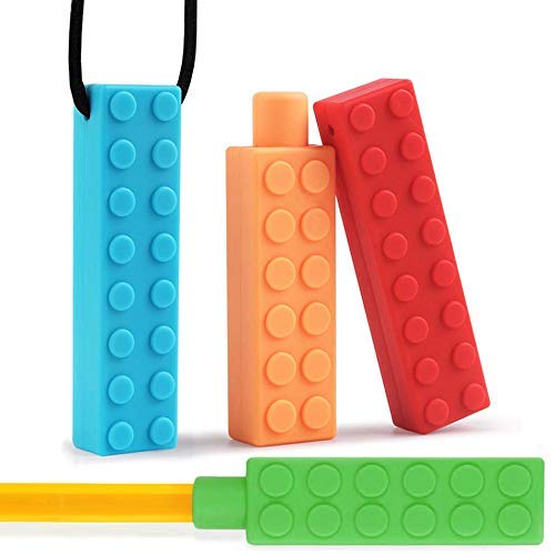 Ecklace and Pencil Topper for Kids Teething Silicone Chewing Necklace Chewing Biting(4 Pieces)