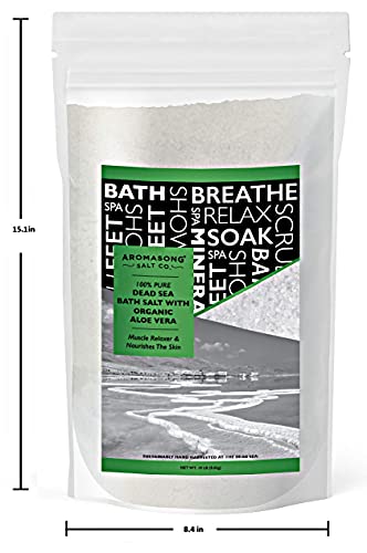 Dead Sea Salt with Organic Aloe Vera, Spa Bath Salts, 19 Lbs Fine Grain Large Bulk resealable Pack, 100% Pure & Natural, Used for Body wash Scrub, Soak for Women & Men for Tired Muscles & Skin Issues…