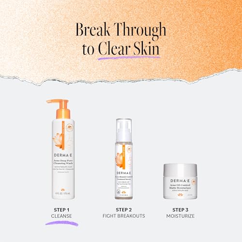 Derma E Acne Deep Pore Cleansing Wash – Blemish Control Facial Cleanser with Salicylic Acid, 6 fl oz