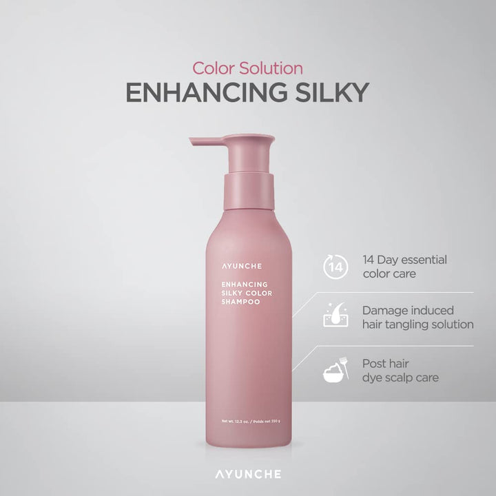 AYUNCHE Enhancing Silky Color Shampoo, 11.8oz [For Dyed] | No more Tangled and Split Ends | Intensive Care for Damaged Hair | Korean Salon Brand [8-Free Formula]