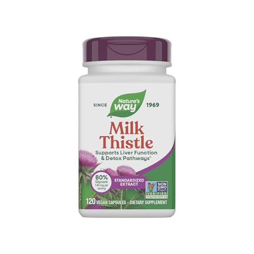 Nature's Way Milk Thistle, Supports Liver Function & Detox Pathways*, 175 mg Milk Thistle Seed Extract Standardized to 80% Silymarin per Serving, Vegan, 120 Capsules (Packaging May Vary)