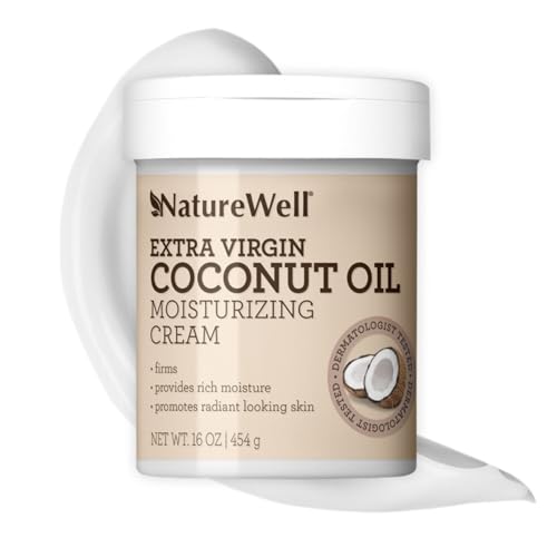 NATURE WELL Extra Virgin Coconut Oil Moisturizing Cream for Face, Body, & Hands, Anti Aging, Firming, Restores Skin's Moisture Barrier, Provides Intense Hydration For Dry & Dull Skin (16 Oz)