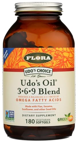 FLORA - Udo's Choice, Omega 369 Oil Blend, Vegetarian Capsules, 180 Count,61582