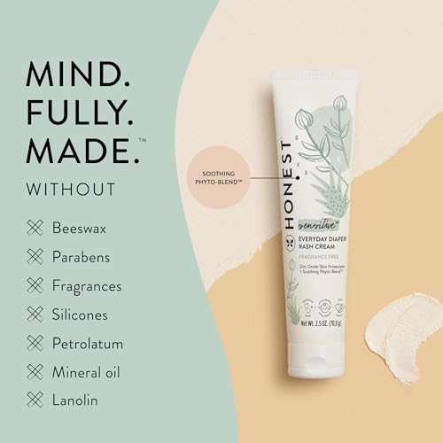 The Honest Company Hypoallergenic Diaper Rash Cream | Moisturizing + Calming Zinc Oxide Ointment | NEA Recognized, Cruelty Free | 2.5 oz