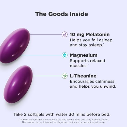 OLLY Ultra Strength Sleep Softgels, 10mg Melatonin, L-Theanine, Chamomile, Magnesium, Lemon Balm, Supports Deep Restful Sleep, Nighttime Sleep Aid, Non Habit-Forming - 60 Count