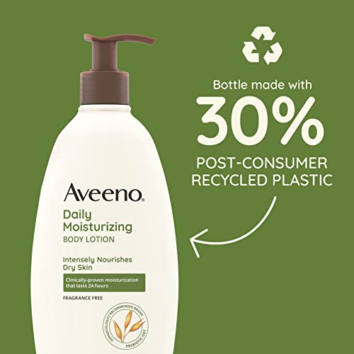 Aveeno Daily Moisturizing Body Lotion with Soothing Prebiotic Oat, Gentle Lotion Nourishes Dry Skin With Moisture, Paraben-, Dye- & Fragrance-Free, Non-Greasy & Non-Comedogenic, 18 oz, 2 Pack