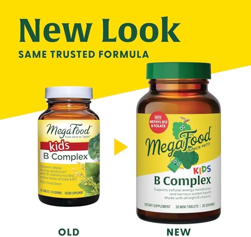 MegaFood Kids B Complex - B Complex Vitamin Supplement, 8 B Vitamins - Vitamin B6, Vitamin B12, Folate, Biotin & More, Supports Cellular Energy Production, Vegetarian, Gluten Free – 30 Mini Tablets