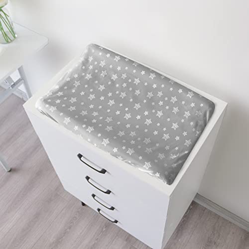 Changing Pad Cover for Boys Girls 2 Pack, Lovely Print Soft Unisex Diaper Change Table Sheets, Fit 32x16 Contoured Pad, Comfy Cozy 2-Pack Cradle Sheets, Grey & White
