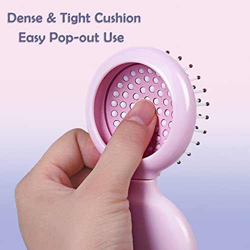 Trikeel Mini Hair Brush Pink for Girl, Round Little Mirror with Fine Brush for Women,Travel Hair Comb with Mirror,Round Compact Brush for Pocket or Backpack.