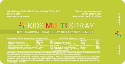 Spectraspray Multi Vitamin for Kids (Adult Supervision Required) – Essential D3 (500IU) & B12 Active Form for Immune Support, Ideal for Back to School