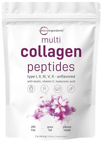 Multi Collagen Peptides Powder, 16 Oz - Hydrolyzed Protein Peptides | Type I,II,III,V,X with Hyaluronic Acid, Biotin & Vitamin C - Unflavored - Keto & Paleo Friendly, Ez Mix in Drinks