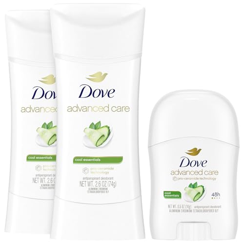 Dove Advanced Care Deodorant, Cool Essentials Bundle – Full-Size Antiperspirant Deodorant 2-Pack + Mini Deodorant (3 Piece Set)