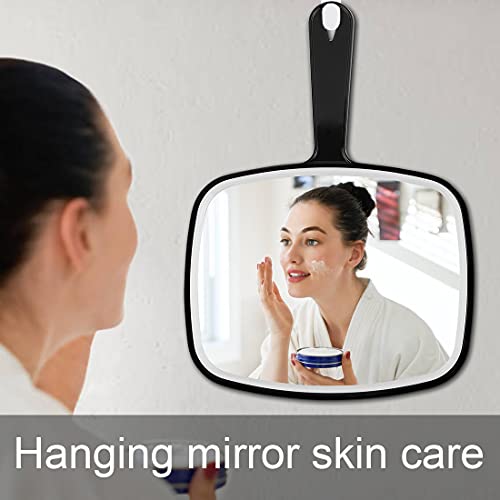 Koonero Large Wall Mount Hand Mirror with Handle, for Vanity Makeup Home Salon Travel Use (Square Black 10.3inx7.3in)