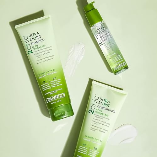 GIOVANNI 2chic Ultra-Moist Shampoo - Avocado & Olive Oil, Creamy Hydration Formula, Enriched with Aloe Vera, Shea Butter, Botanical Extracts, No Parabens, Color Safe - 8.5 fl oz