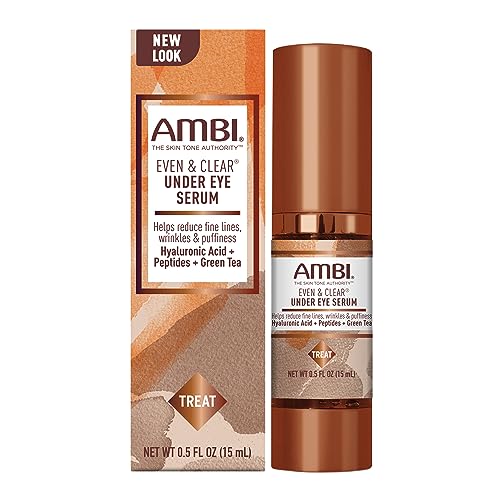 Ambi Even & Clear Under Eye Serum for All Skin Types; Anti Aging Formula features Peptides, Hyaluronic Acid, and Vitamin A to help Reduce Fine Lines, Wrinkles, and Dark Circles , 0.5 Ounce