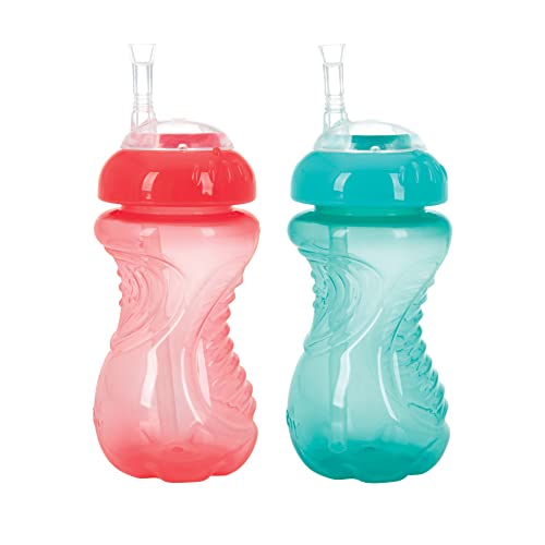 Nuby 2PK No-Spill Cup with Flexi Straw, 10oz, Colors May Vary(Pack of 2)