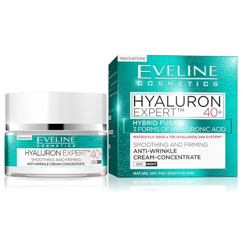 Eveline Cosmetics Hyaluron Anti Wrinkle Concentrated Face Day and Night Cream 40+ - All Skin Types, Also Sensitive Skin, 50 ml