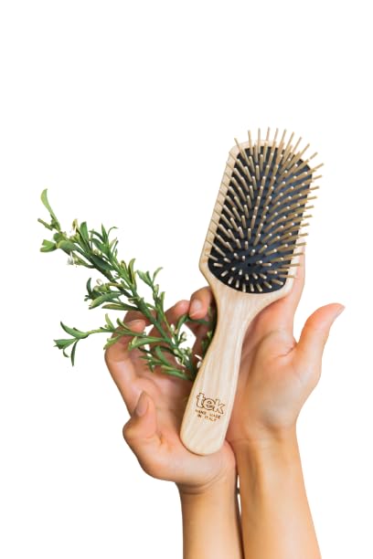 Tek paddle hairbrush in ash wood with regular pins - Handmade in Italy