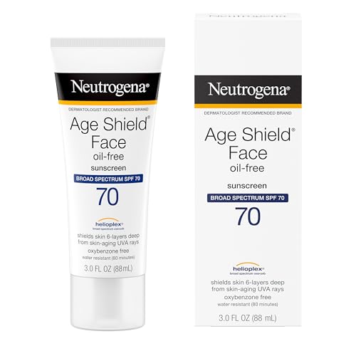 Neutrogena Age Shield Face Oil-Free Sunscreen Lotion with Broad Spectrum SPF 70, Non-Comedogenic Moisturizing Sunscreen to Help Prevent Signs of Aging, PABA-Free, 3 fl. oz.