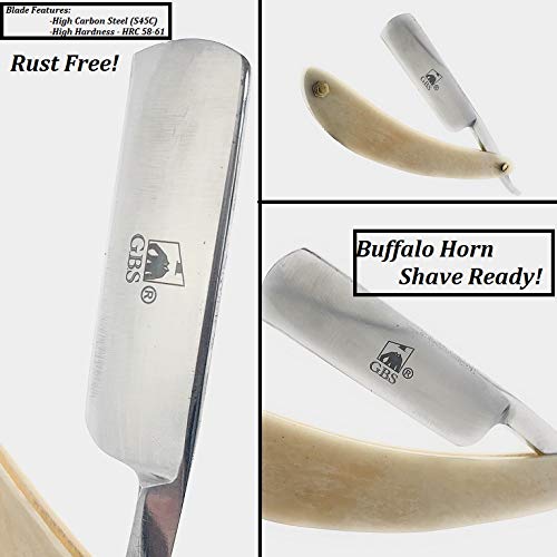 GBS Premium Carbon Steel Cut Throat Straight Edge Blade Horn Ivory Razor 5/8 Half Hollow