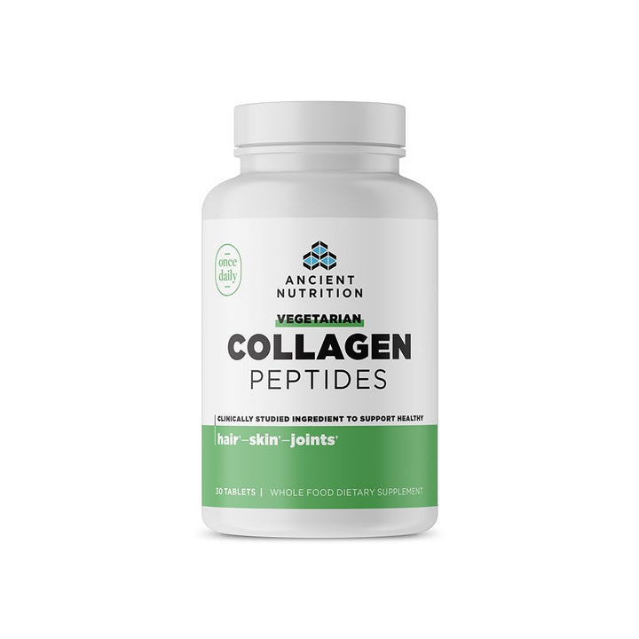 Ancient Nutrition Vegetarian Collagen Peptides, Collagen Peptides Tablets, Collagen with Prebiotics and Probiotics, Supports Healthy Skin, Hair, Joints, Digestion, Vegetarian Capsules, 30 Count