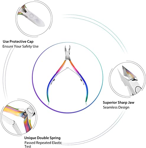 Easkep Cuticle Trimmer with Cuticle Pusher, Cuticle Remover Professional Stainless Steel Cuticle Cutter Nippers Rainbow Sharp Sturdy Pedicure Manicure Tools for Fingernails and Toenails 1