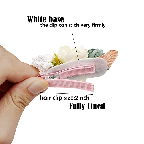 6 PCS Handmade Flower Hair Bows Fully Lined Alligator Hair Clips Faux Pearls Floral Hair Clips Barrettes Hair Accessories for Women Girls Toddlers Kids Children