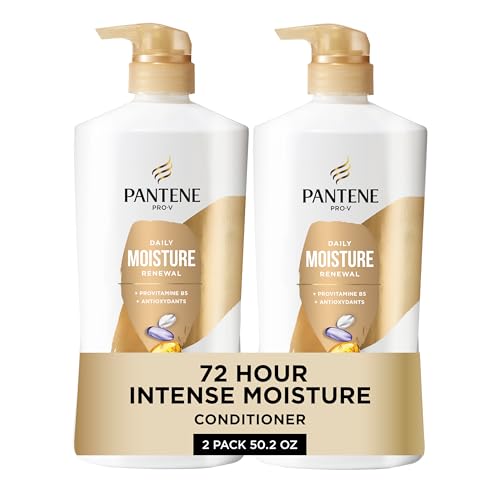 Pantene Daily Moisture Renewal Conditioner Twin Pack with Hair Mask Treatment, Pro-V Hydration for Dry Damaged Hair, Long-Lasting Softness, Safe for Color-Treated Hair, 25.1 Fl Oz Each, 2 Pack